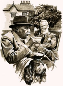 Edward Elgar en George Bernard Shaw drinken thee door English School