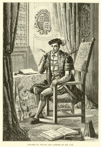 Eduard VI schrijft het dagboek van zijn leven door English School