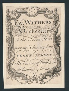 Edward Withers, Boekhandelaar, Chancery Lane, Fleet Street, handelskaart door English School
