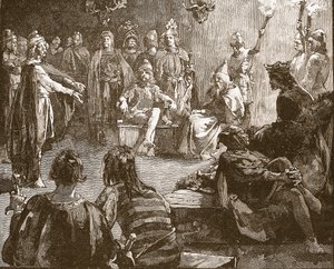 Edwin van Northumbria en christelijke missionarissen, illustratie uit Cassells Illustrated History of England door English School