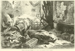 Gevolgen van de explosie van een granaat in een huis in de buitenwijken, mei 1871