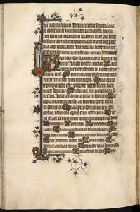 Egerton MS 3277, f.131v, Bohun dame in gebed, met marginale leeuw en kasteel, uit de 
