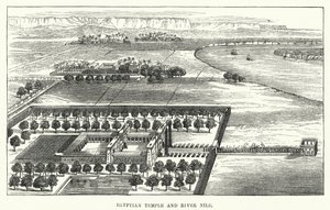 Egyptische Tempel en Rivier de Nijl (gravure) door English School