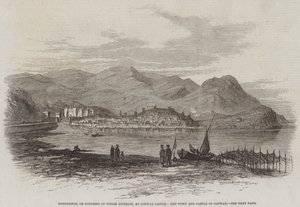 Eisteddfod, of Congres van Welshe Literaten, bij Conway Castle, de Stad en Kasteel van Conway door English School