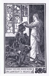 Elaine bindt haar mouw om Sir Lancelot