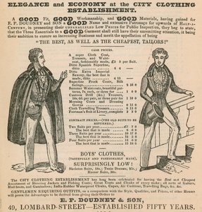 Elegantie en economie bij de City Clothing Establishment; E P Doudney & Son, 49 Lombard Street, Londen door English School
