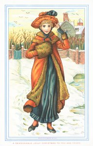 Elegante Dame in sneeuw, Kerstkaart door English School
