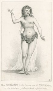 Elizabeth Chudleigh, in de rol van Iphigenia op het Venetiaanse Ambassadeurs Maskerade, Ranelagh, Londen door English School