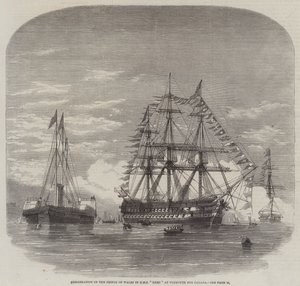 Inscheping van de Prins van Wales in HMS "Hero" in Plymouth voor Canada (gravure) door English School