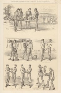 Noodmethoden voor het dragen van gewonden (gravure)
