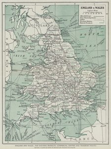 Engeland en Wales, Kaart met producten, commerciële centra en transportroutes door English School