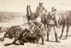 Engelse cavalerie die hun paarden water geeft tijdens de Mahdistische Oorlog, Soedan in de jaren 1880 door English School