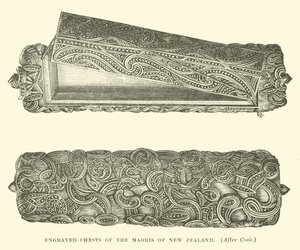 Gegraveerde kisten van de Maori