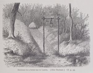 Ingang van een fetisjhut in Lunda, uit De Geschiedenis van de Mensheid, Vol.1, door Prof. Friedrich Ratzel, 1896