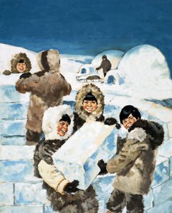 Eskimo jongens bouwen een iglo