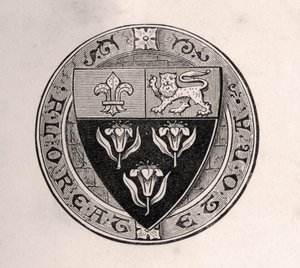 Eton-schild gelegd over rondel met schoolmotto, illustratie uit Memoirs of Eminent Etonians, door Sir Edward Creasy gepubliceerd in Londen 1876 door English School