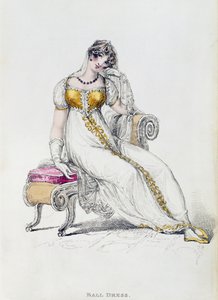 Avondjurk of trouwjurk, modeplaat uit Ackermanns Repository of Arts door English School