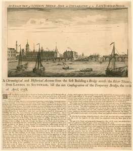 Exacte Weergave van de London Bridge sinds de brand van de late tijdelijke brug, 11 april 1758 door English School