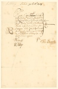 Ontvangstbewijs voor loterij van 1711 door English School
