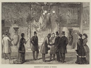 Tentoonstelling van wandtapijten in Windsor (gravure)