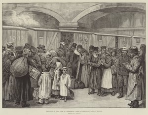 Uitdrijving van Joden uit Sint-Petersburg, scène op het Baltische treinstation door English School