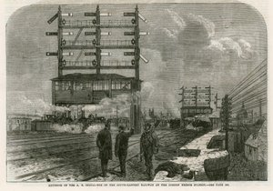 Exterieur van de AB seinhuis van de Zuid-Oostelijke Spoorweg bij het London Bridge Station