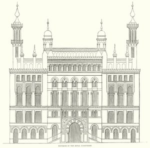 Exterieur van het Koninklijk Panopticon (gravure)