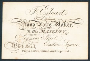 F Eiloart, pianofortemaker, handelskaart door English School