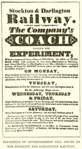 Facsimile van Advertentiebiljet uitgegeven door de Stockton en Darlington Spoorweg door English School
