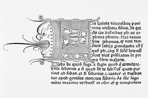 Facsimile van een pagina uit Catholicon, gedrukt door Johannes Gutenberg, Mainz, 1460
