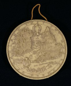 Facsimile van het Grootzegel van Engeland van 1651, achterzijde met een kaart van Engeland, Wales en Ierland door English School