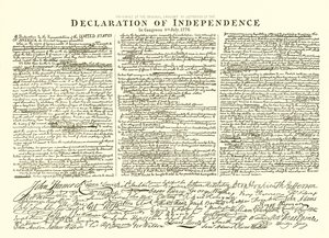 Facsimile van het Originele Ontwerp door Thomas Jefferson van de Onafhankelijkheidsverklaring in het Congres 4 juli 1776 door English School