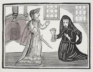 Schone Rosamond vergiftigd door koningin Eleanor, illustratie uit Chap-books van de achttiende eeuw door John Ashton, uitgegeven 1882
