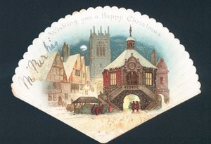 Waaiervormige Victoriaanse kerstkaart door English School