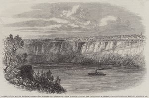 Farina, met een Man op zijn Rug, die de Niagara oversteekt op een Strakke Koord, vanaf het Balkon van Clifton House, 29 Augustus 1860 door English School