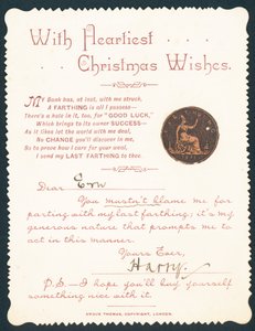 Farthing met gat, kerstkaart door English School
