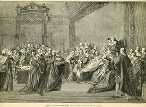 Fatale aanval op de graaf van Chatham in het Hogerhuis, 1778 door English School