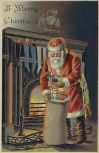 Kerstman vult kindersokken door English School