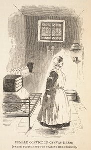 Vrouwelijke gevangene in canvas jurk (onder straf voor het scheuren van haar kleding), illustratie uit The Criminal Prisons of London and Scenes from Prison Life door Henry Mayhew en John Binny, uitgegeven in 1862 door English School