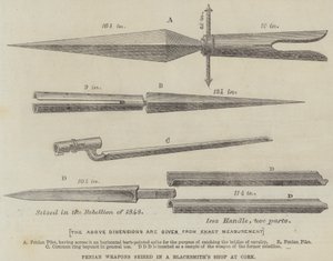 Fenische Wapens in beslag genomen in een Smidse in Cork (gravure) door English School