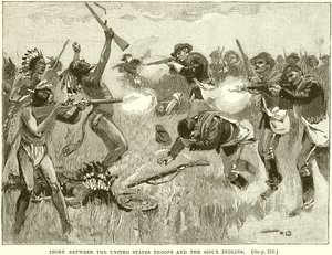 Gevecht tussen de Amerikaanse Troepen en de Sioux Indianen door English School