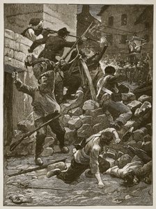 Gevechten bij de barricades in Parijs, illustratie uit Cassells Geïllustreerde Geschiedenis van Engeland