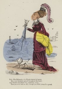 Beeld van een vrouw die langs de boulevard loopt met een kleine hond