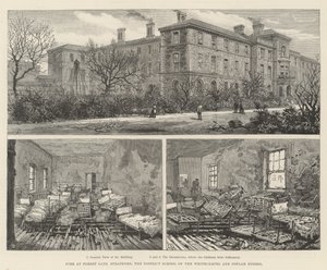Brand in Forest Gate, Stratford, de districts school van de Whitechapel en Poplar Unions