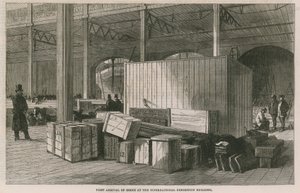 Eerste aankomst van goederen in het Internationale Tentoonstellingsgebouw door English School