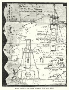 Eerste Tekening van Stoomhamer, 24 November 1839 (gravure) door English School