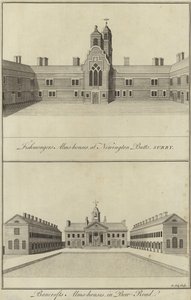 Fishmongers Almshouses, Newington Butts en Bancrofts Almshouses, Bow Road, Londen door English School