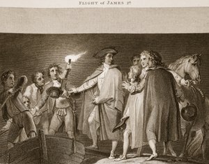 Vlucht van James II, illustratie uit David Humes The History of England, uitgegeven door R. Bowyer, Londen, 1812 door English School