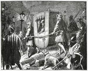 Vlucht van Keizer Karel V in 1552 voor de Protestantse Lutherse troepen onder leiding van keurvorst Maurits van Saksen, 1882 door English School