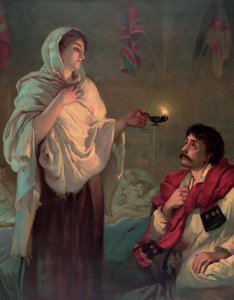 Florence Nightingale met een olielamp door English School